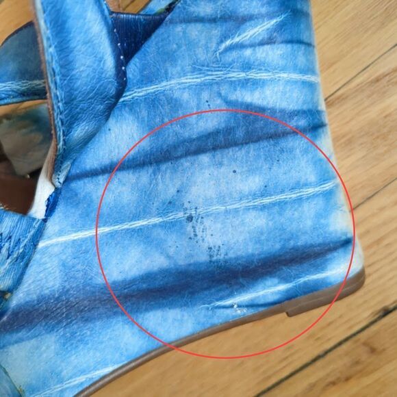 Vintage y2k Jeffrey Campbell Sandals Wedge Blue Tie Dye Leather Size 8.5 - Picture 4 of 11